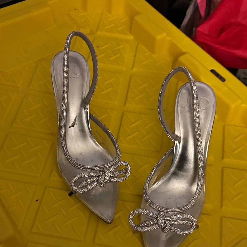 Jennifer Lopez Silver Bow Slingback Heels